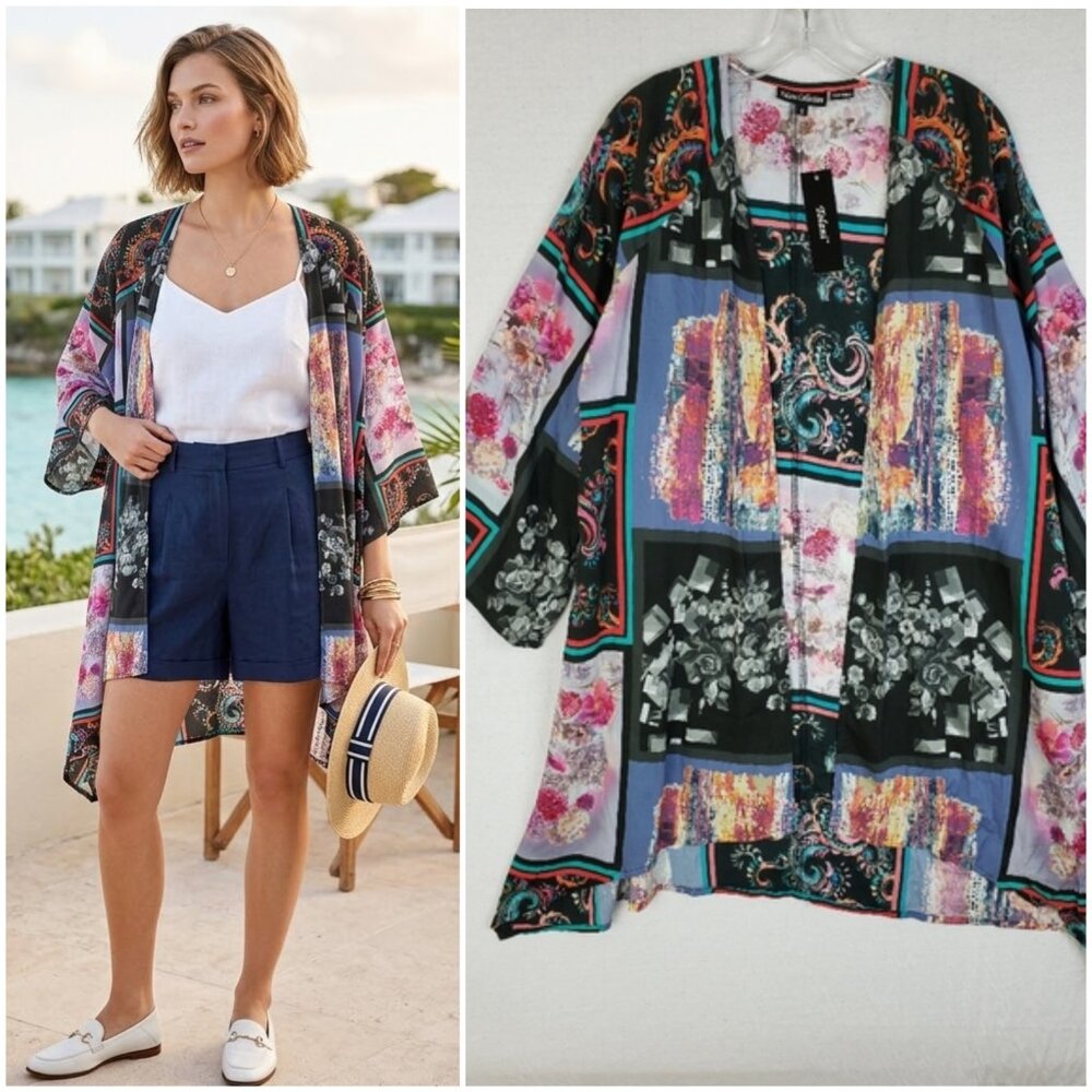 NWT Tolani Collection Ramina Kimono Duster Oversized Colorblock Kaftan Cover-up